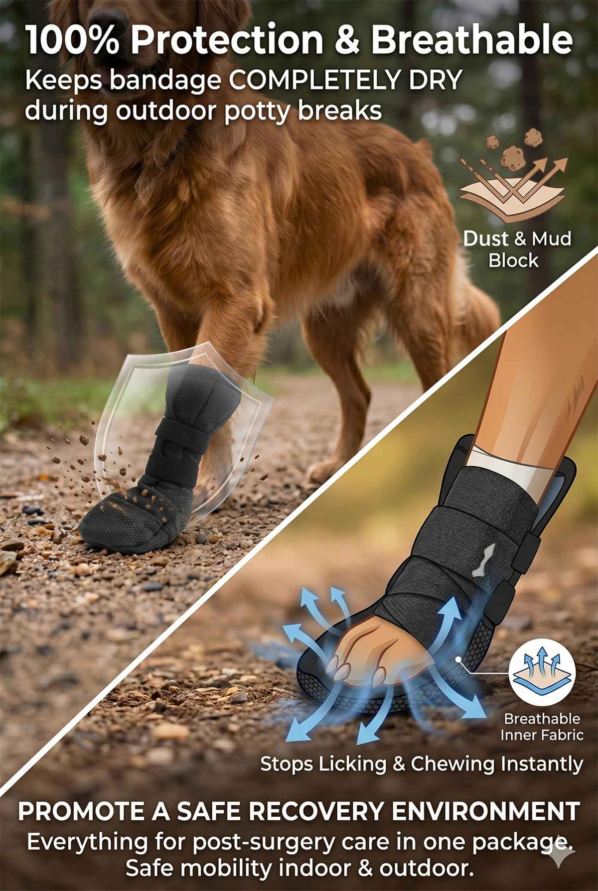 Dog Paw Wound Recovery Boot Kit with Self (S)