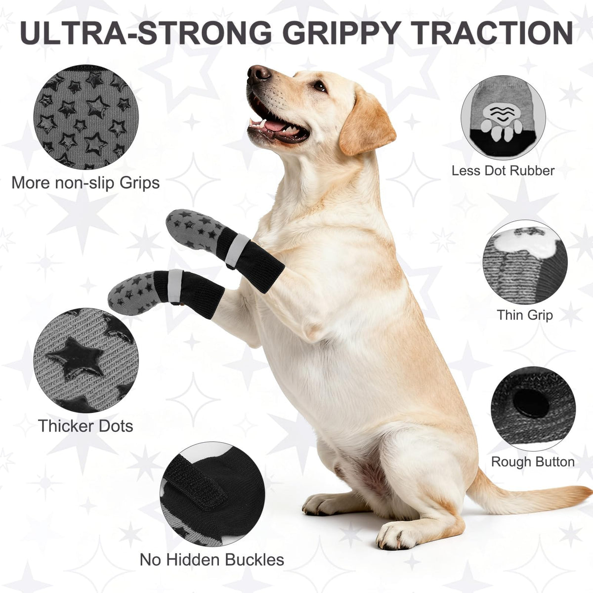 Dog Socks to Prevent Licking Paws Double Sided Grip Traction (black / M(2.1"-2.55" W | Pack of 4))