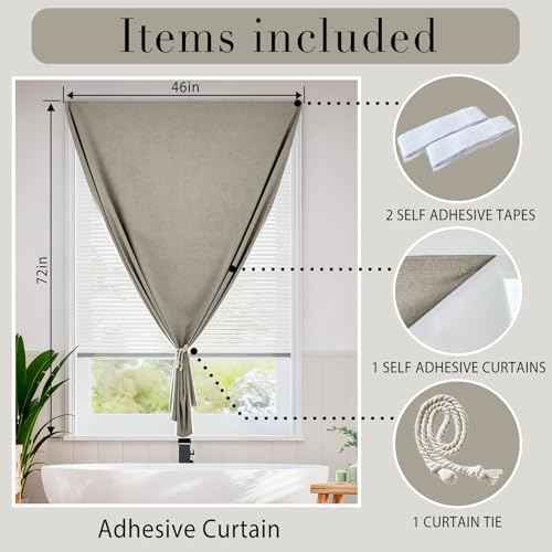 100% Blackout Curtains for Bedroom Stick On Curtain Window Shades Pull Down Blackout Window Cover No Drillng Self Adhesive Curtains No Rod Small Windows (45"W x 72"L (Pack of 1) / Light Brown)