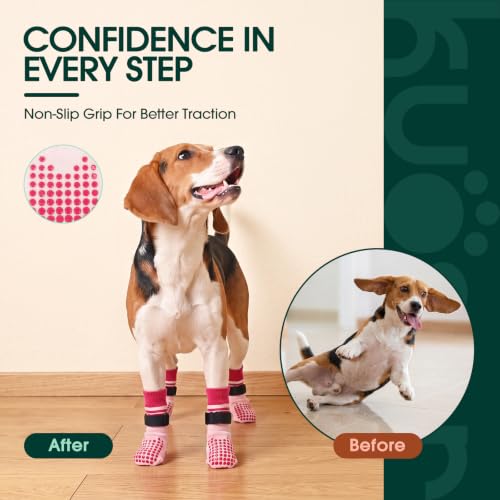 2 Pairs Anti Slip Dog Socks with Grips (L(paw width: 2.79") / pink)