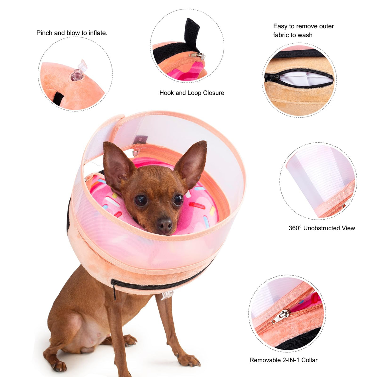 Inflatable Dog Cone Collar with Enhanced Anti (Medium / Donut Pink2)
