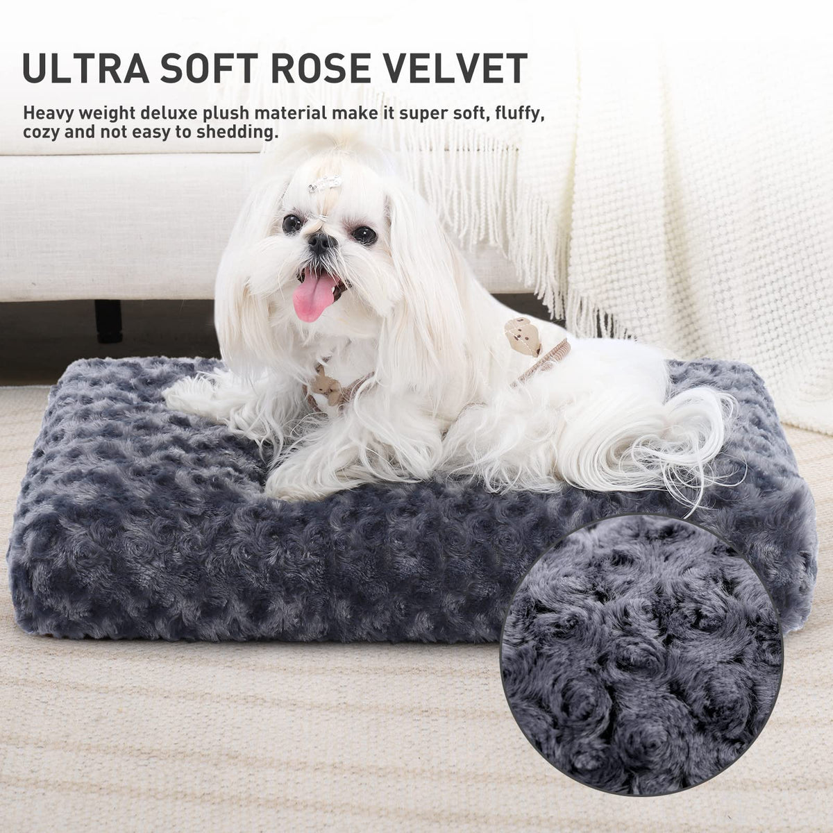 Washable Dog Bed Small Dog Crate Bed Plush Pet Mat 17"x12" Dark Gray (Dark Grey / 17.0"L x 12.0"W x 2.0"Th)