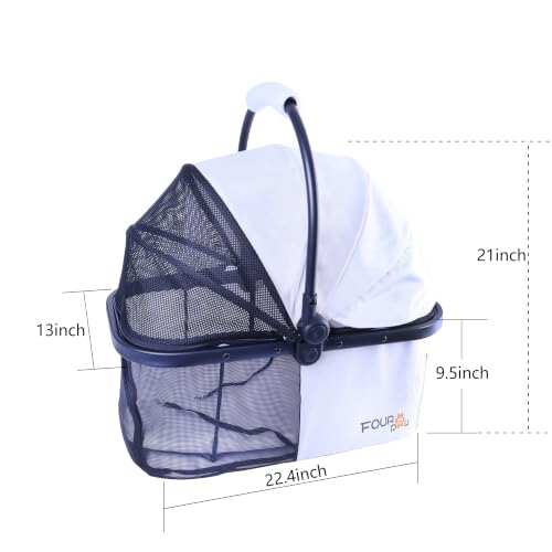 Front Full Window pet Stroller with Detachable Carrier (with Detachable Basket / White+Black)