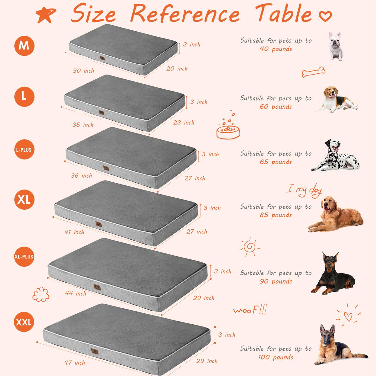 Large Washable Dog Crate Bed with Memory Foam (Grey / 35*23*3 Inches)