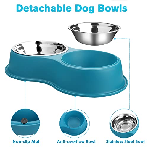 Stainless Steel Dog Bowls Double Non (Medium-18oz / 7.Lake Blue)