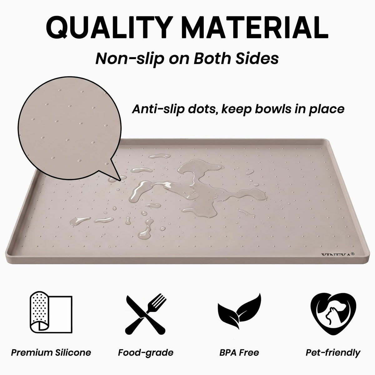 22" x 14" Silicone Dog Food Mat Waterproof (Taupe / 22" x 14")