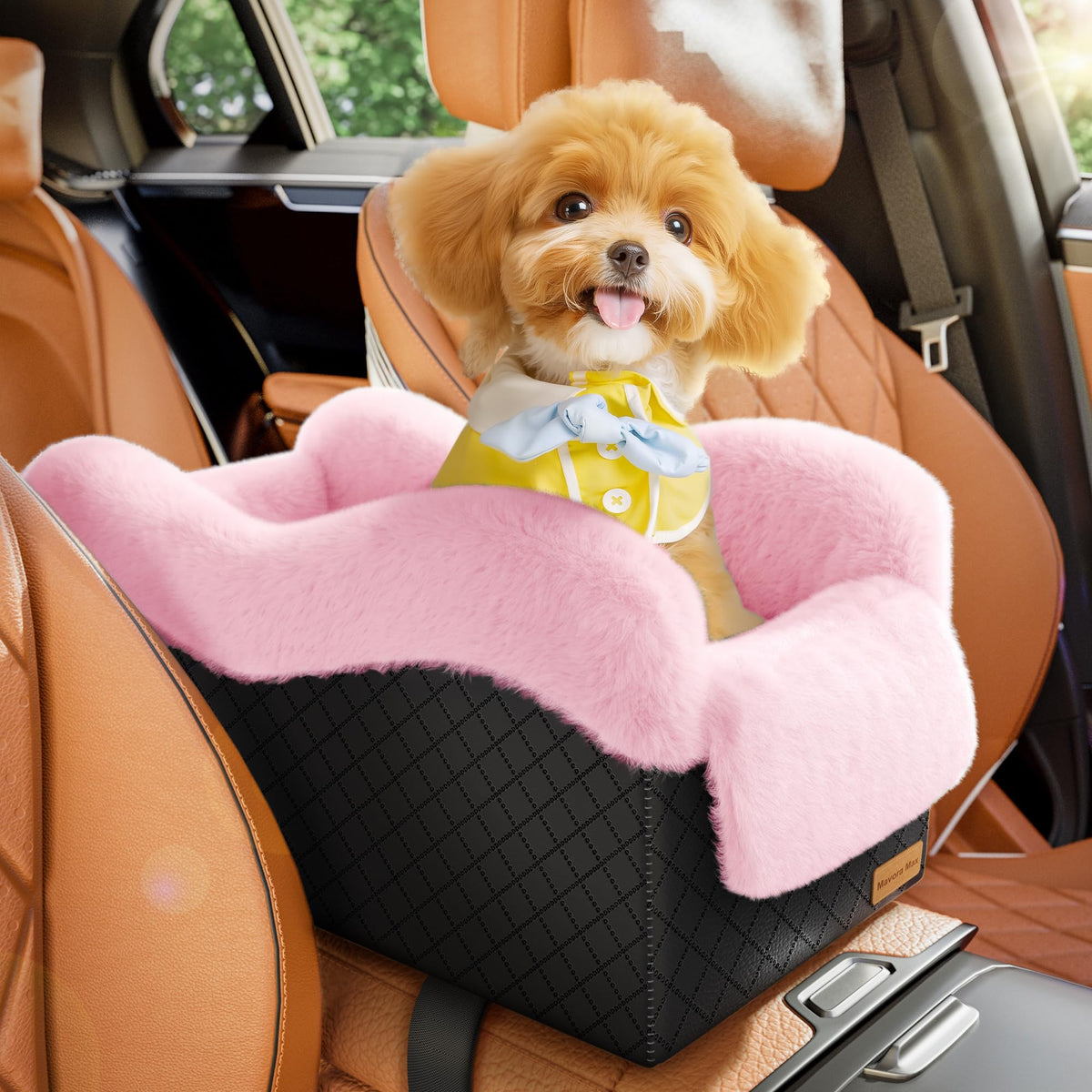 Center Console Dog Car Seat for Small Dogs Under 11lbs (Black/Pink / Small)