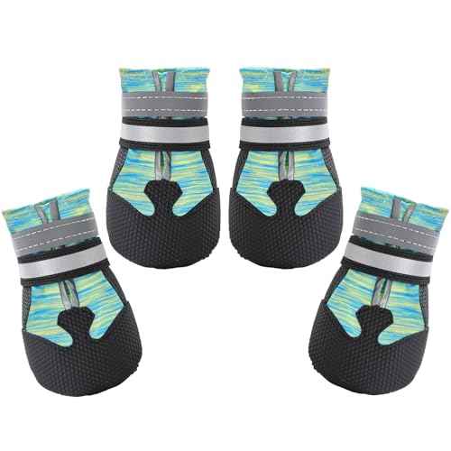 Water Resistant Dog Boots for Medium Large Dogs (Turquoise(Waterproof) / L (Insole Width 2.6")for 44~66lb)