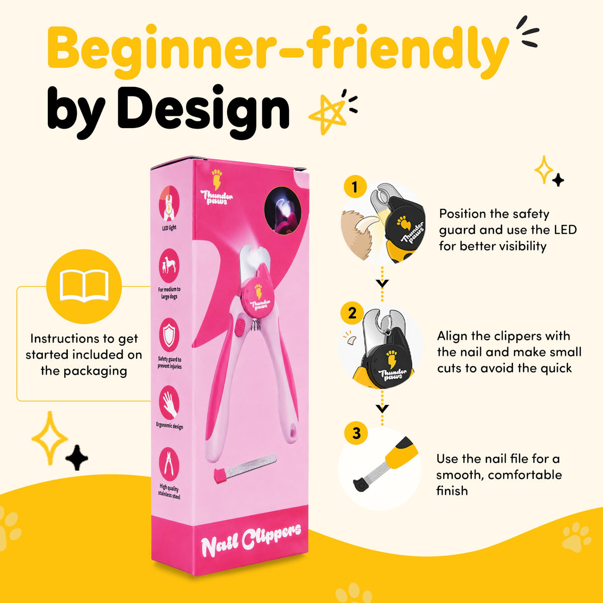 LED Dog Nail Clippers with Light (Pink / Large)