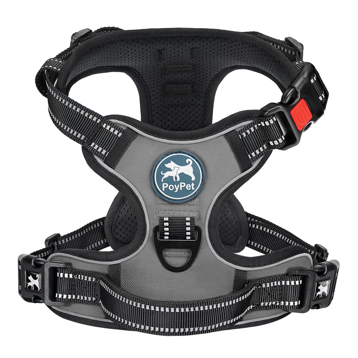 No Pull Dog Harness Medium with Front Clip & Neck Release Buckle (Medium / Grey)