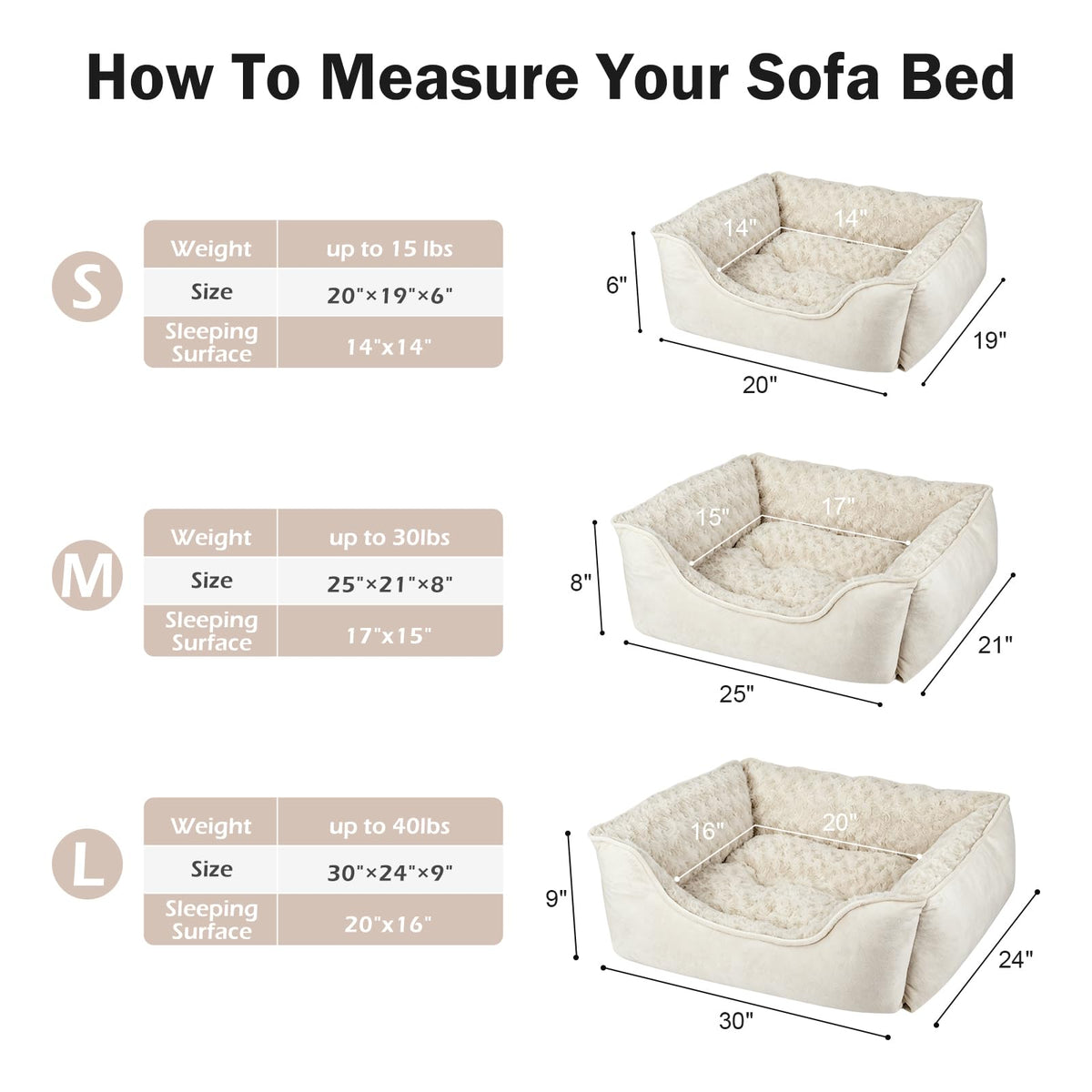 Rectangle Dog Bed for Large Medium Small Dogs (Cream / L(30"x 24"x 9"))