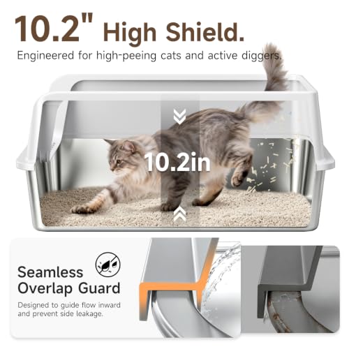 High Sided Stainless Steel XL Cat Litter Box for Cats (Grey XL 2PACK)