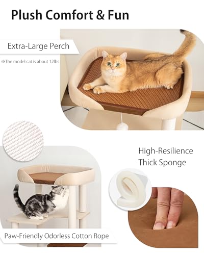 37.5" Cat Tree Tower for Large & Senior Cats (Cream 37.4'')