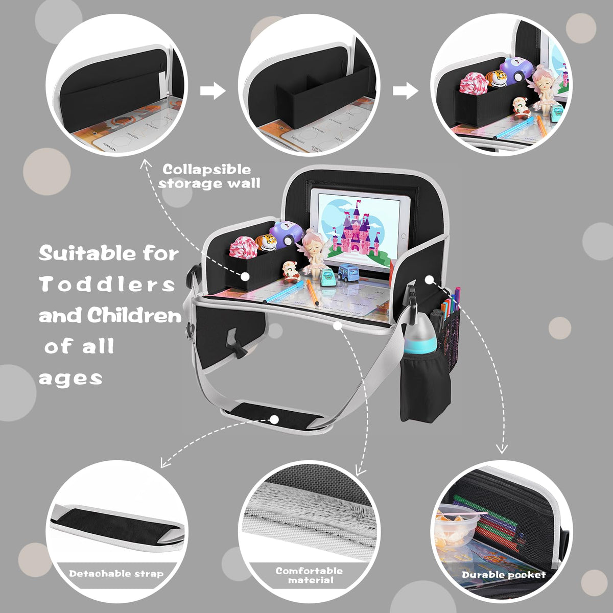 Kids Travel Tray for Car Seat (Zero Black)