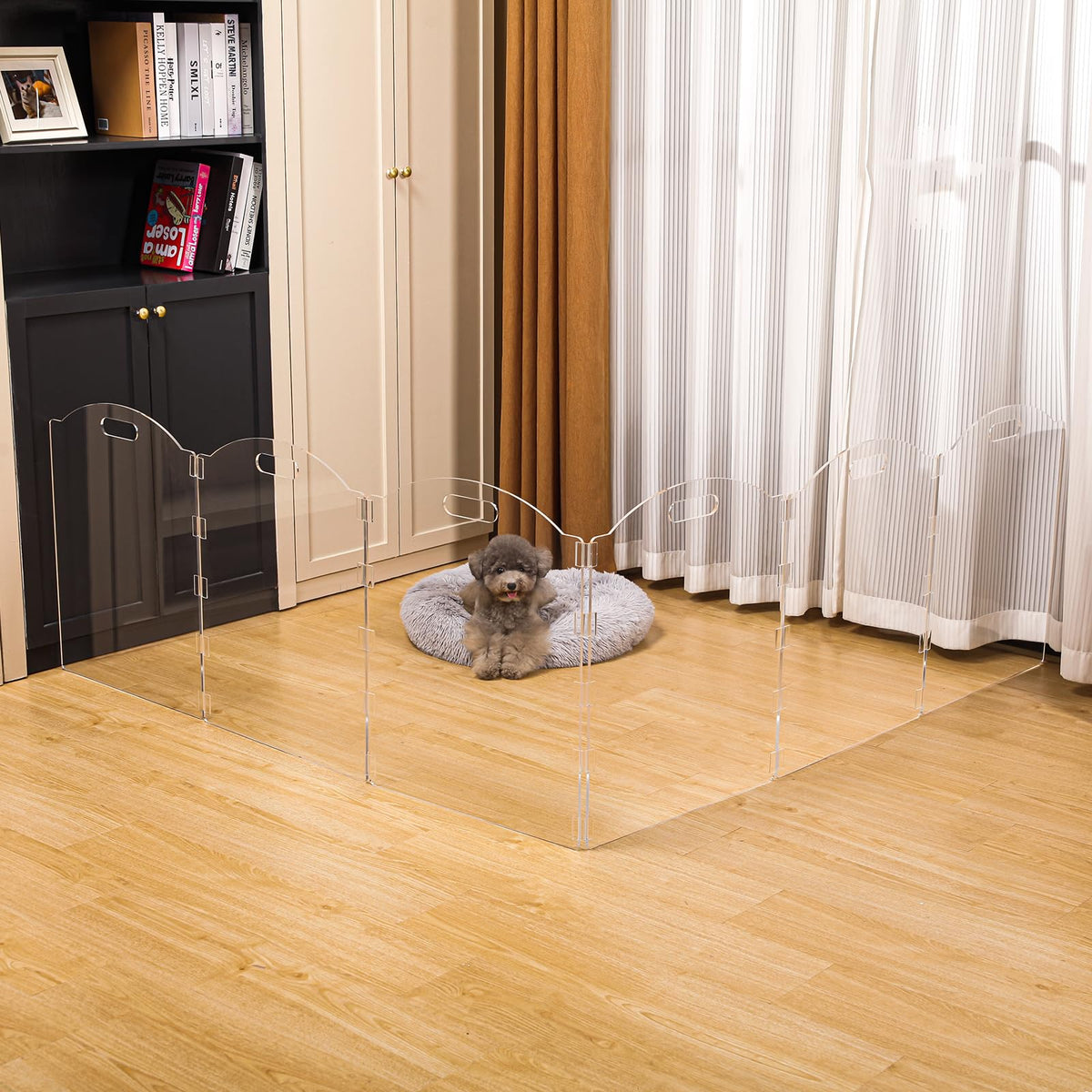 Extra Wide Clear Acrylic Freestanding Dog Gates for the House (6 Panel - 120''W x 24''H)