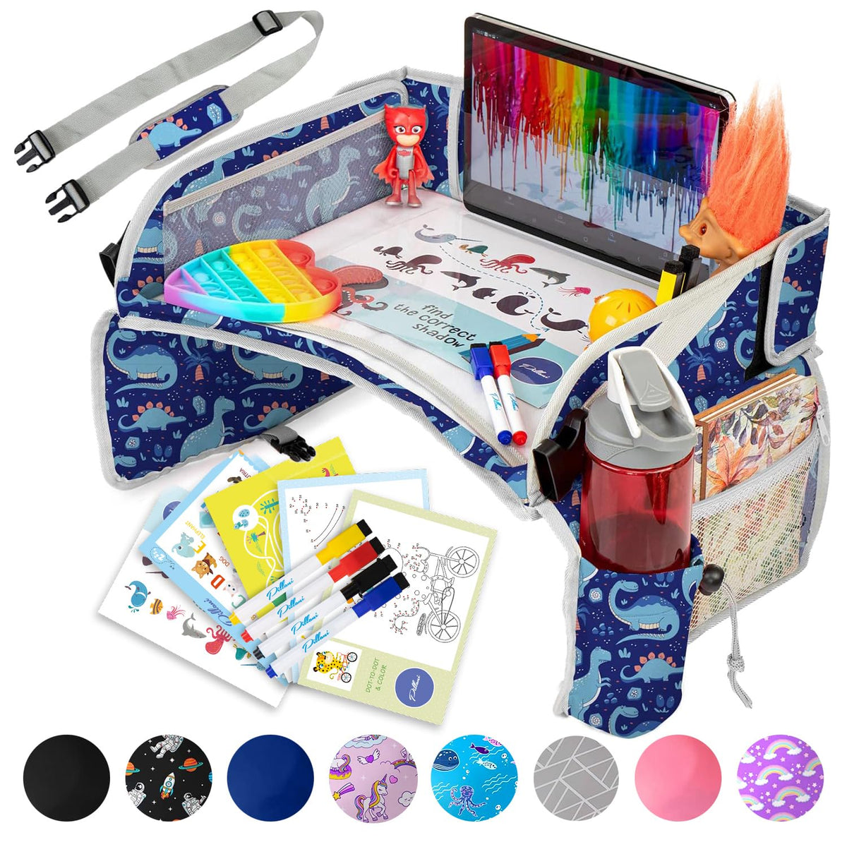 Kids Travel Tray for Car (Blue Dinosaur)