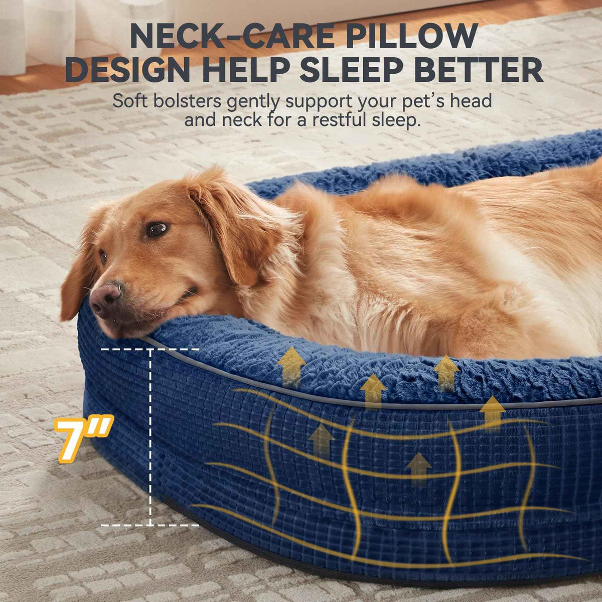 Orthopedic Dog Bed for Large Dogs (Navy Blue / 35"l X 25"w X 7.0"th)