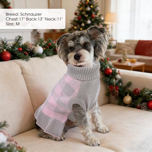 Dog Sweater Dress Plaid Knitwear for Medium Dogs Girl Christmas Clothes (Grey / Medium)