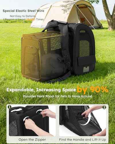 Dog Backpack Expandable (Black / 15.4"L x 11"W x 19.0"H)