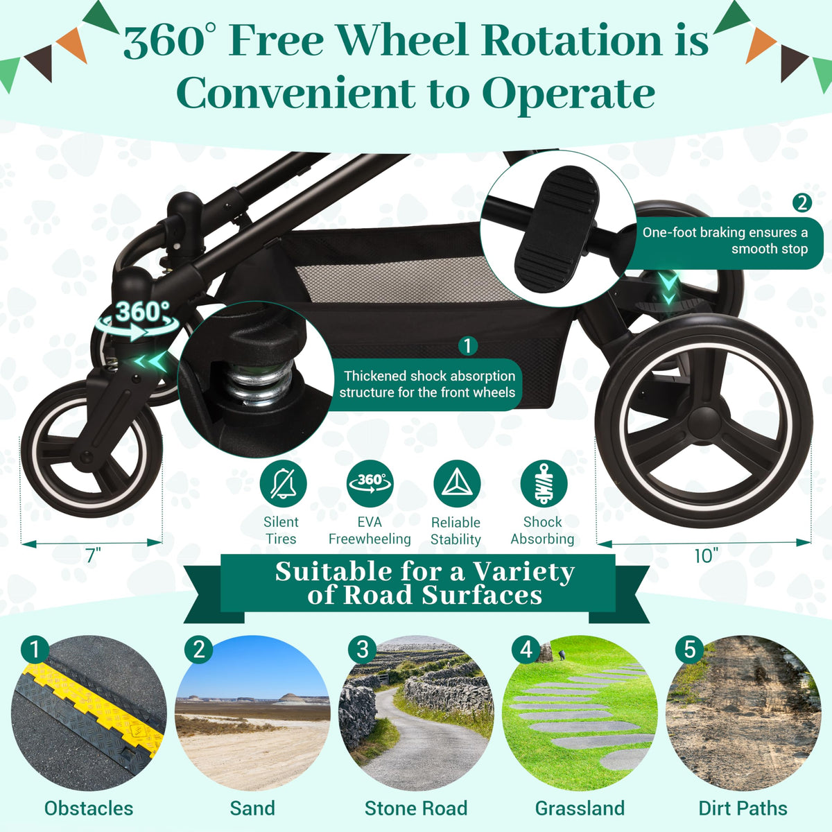 Foldable Double Pet Stroller for 2 Small Medium Cats Dogs (Light Gray / Double)