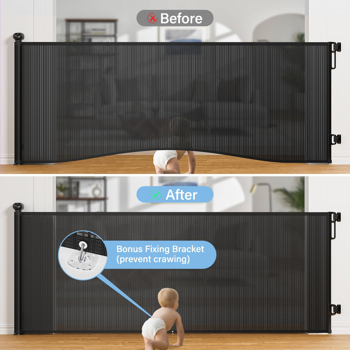 Retractable Baby & Dog Gate (A-black / 34" Tall x 110" Wide)
