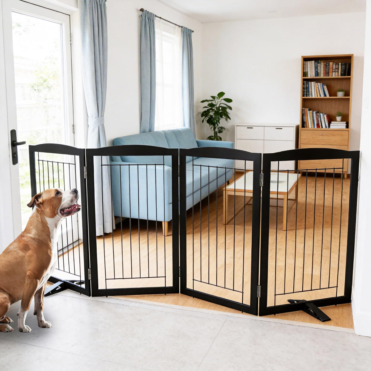 Freestanding Dog Fence Indoor (Black / 【4 Panels】80''w x 32''h)