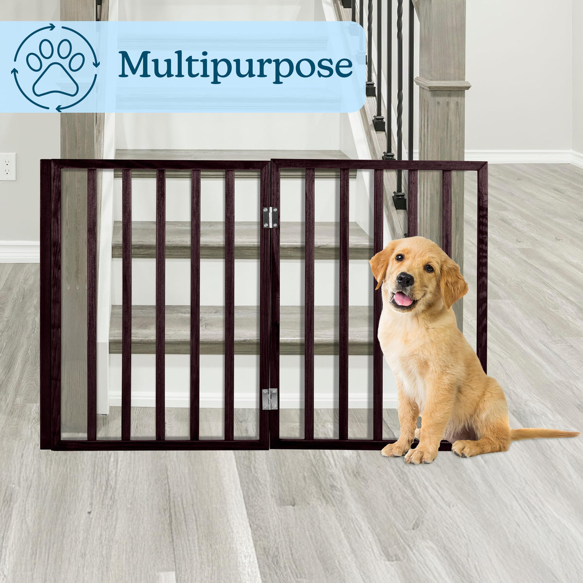 3 Panel Indoor Foldable Dog Fence for Stairs (Brown / 3 Panel)