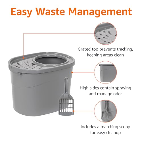 Large Cat Litter Box with High Sides (Grey / Top Entry)
