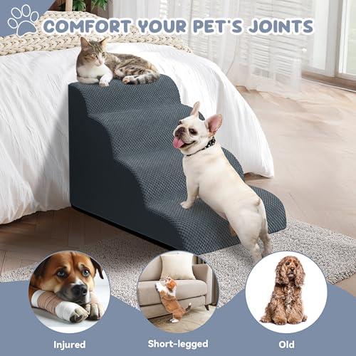 Dog Ramp and Stairs for Bed (Dark Grey / 4)