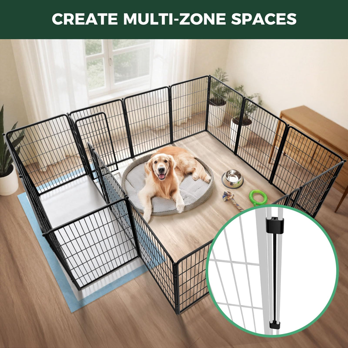 Homeplus Indoor Dog Playpen with Divider Connectors (Black / 40"H)