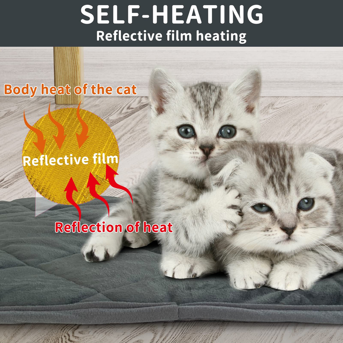 Self Warming Cat Bed Indoor (Medium 25x 19 inch / Gray)