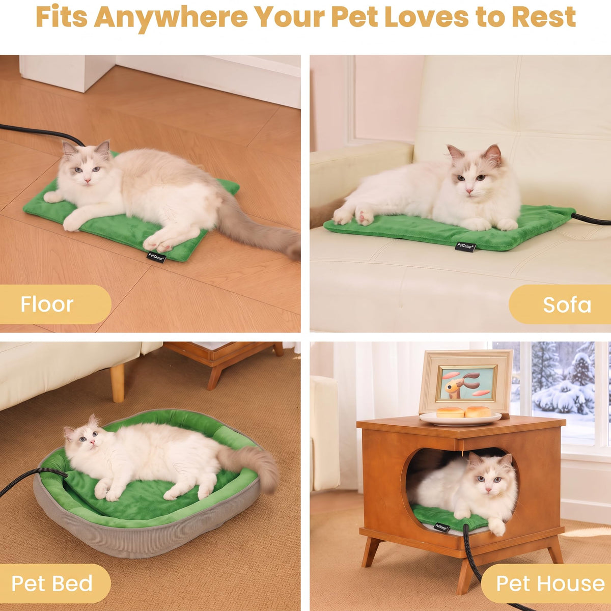 Cat Heating Pad (Grass Green / Small: 16" x 13" x 1.6")