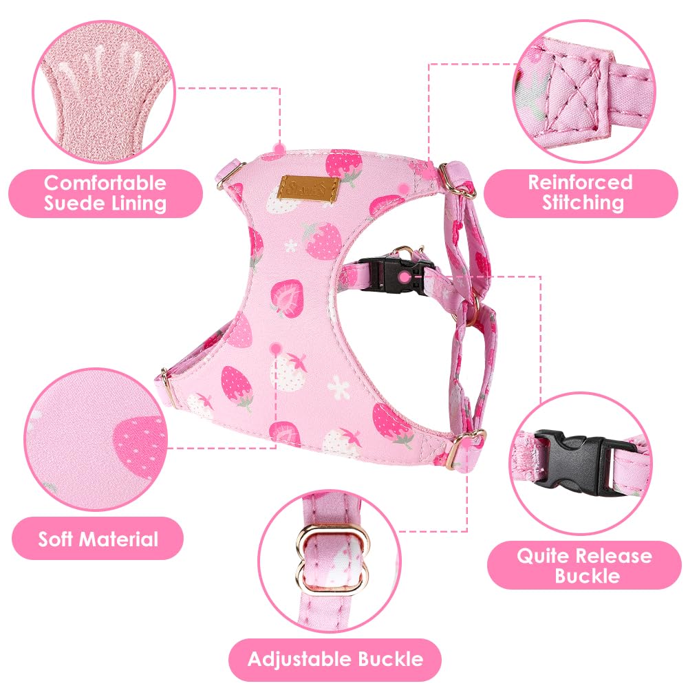 No Pull Dog Harness with Leash for Small Medium Dogs (X-Small(6-11lb) / Pink Strawberry)