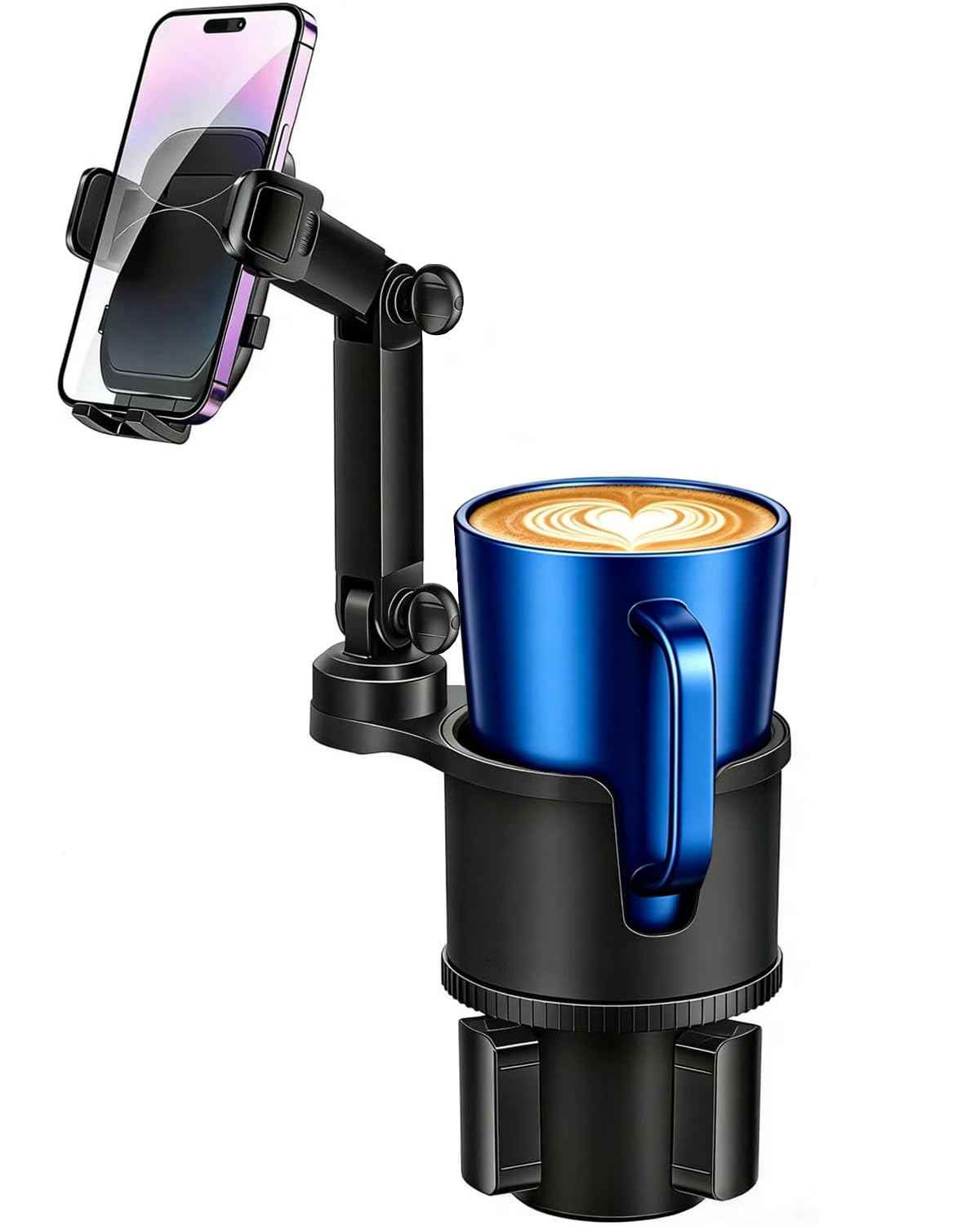 2-in-1 Cup Phone Holder for Car, 360° Adjustable Car Phone Mount (black)