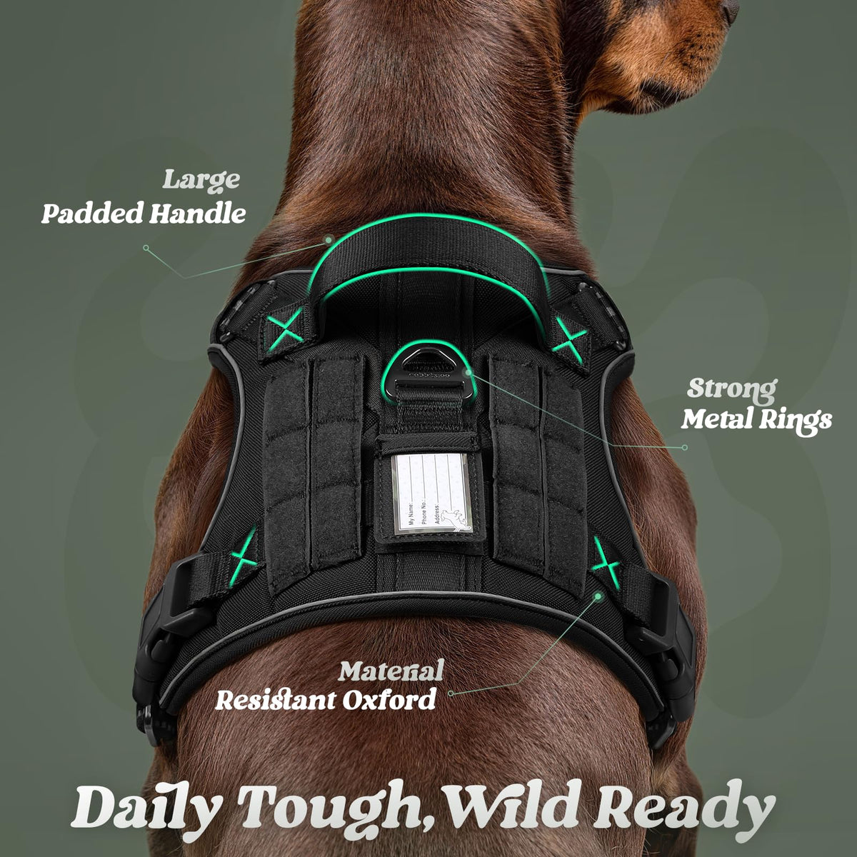 Tactical Dog Harness for Small Dogs (S(Chest:16.1"-31.5",Neck:15.4"-21.6",Back:7.1") / Black)