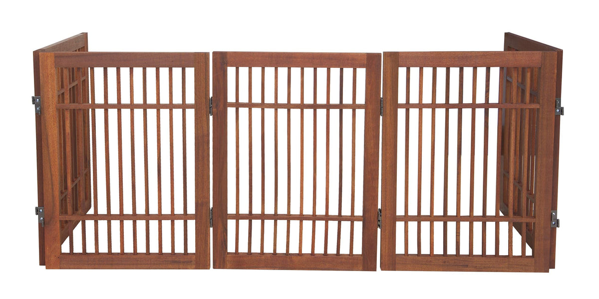 Freestanding Wooden Dog Gate Foldable Indoor Pet Gate No Drill Expandable Barrier for Doorways Stairs Hallways Portable Wood Fence for Small Dogs & Puppies (5 Panel 24" Tall / Brown Pet Gate)