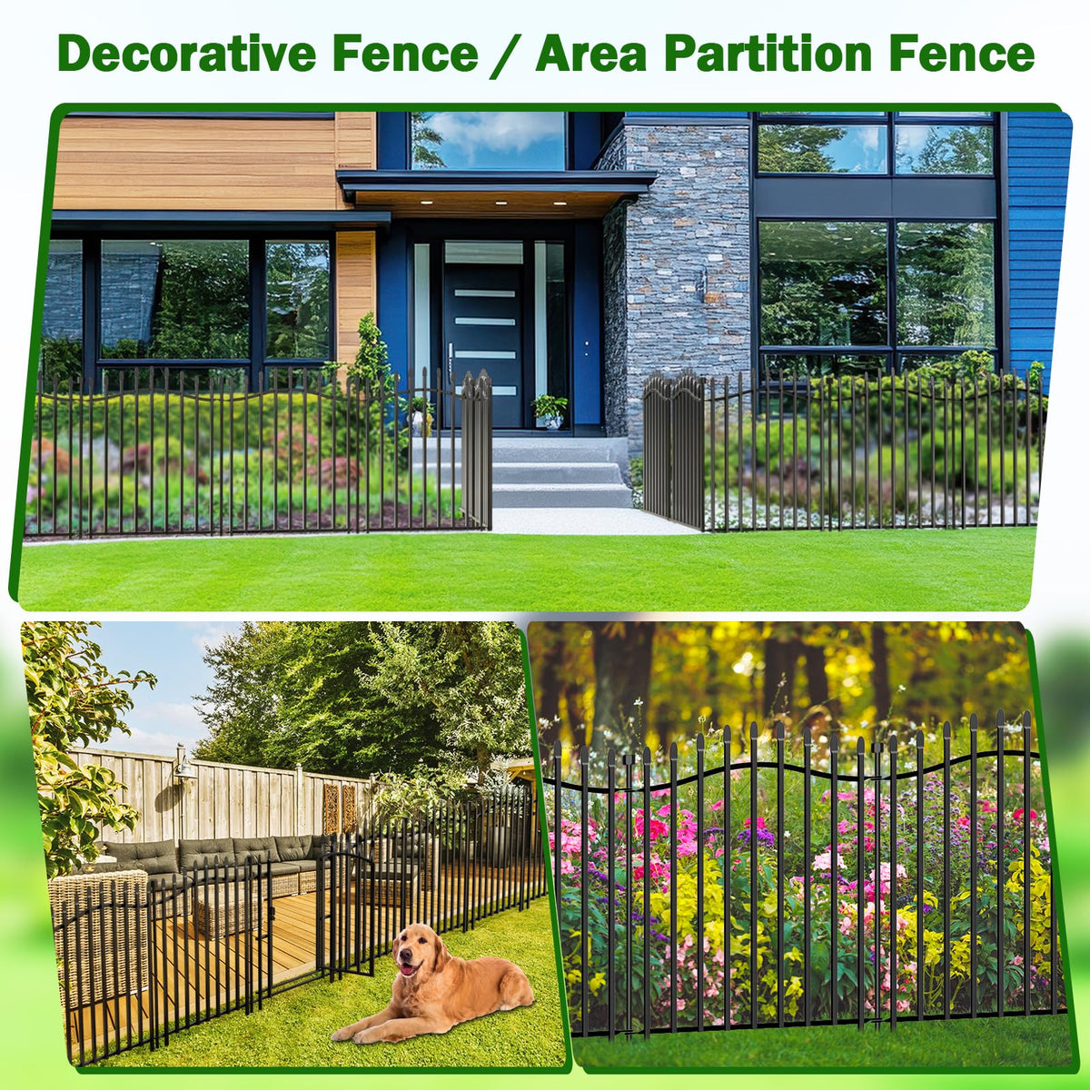 Metal Decorative Garden Fence 32" H x 22.5'L with Gate Yard Dog Panels (32 in(H) X 22.5 ft(L))