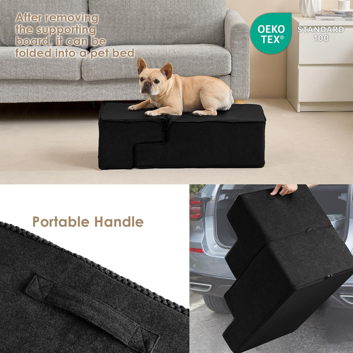 Dog Stairs for Bed 18" H (Black / Standard 15" x 24" x 18")