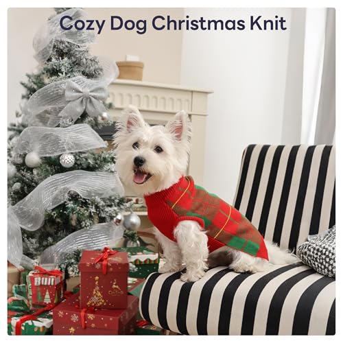 Christmas Plaid Dog Sweater with Leash Hole (Large / Red/Green)