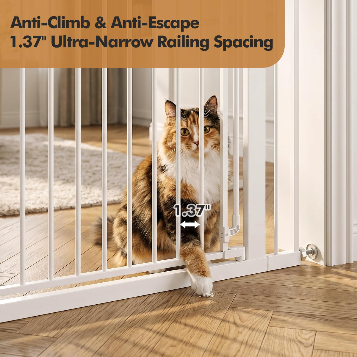 51" Extra Tall Pet Gate for Cats & Dogs (Matte White / 31.5-42.5"Wide,51"Tall)