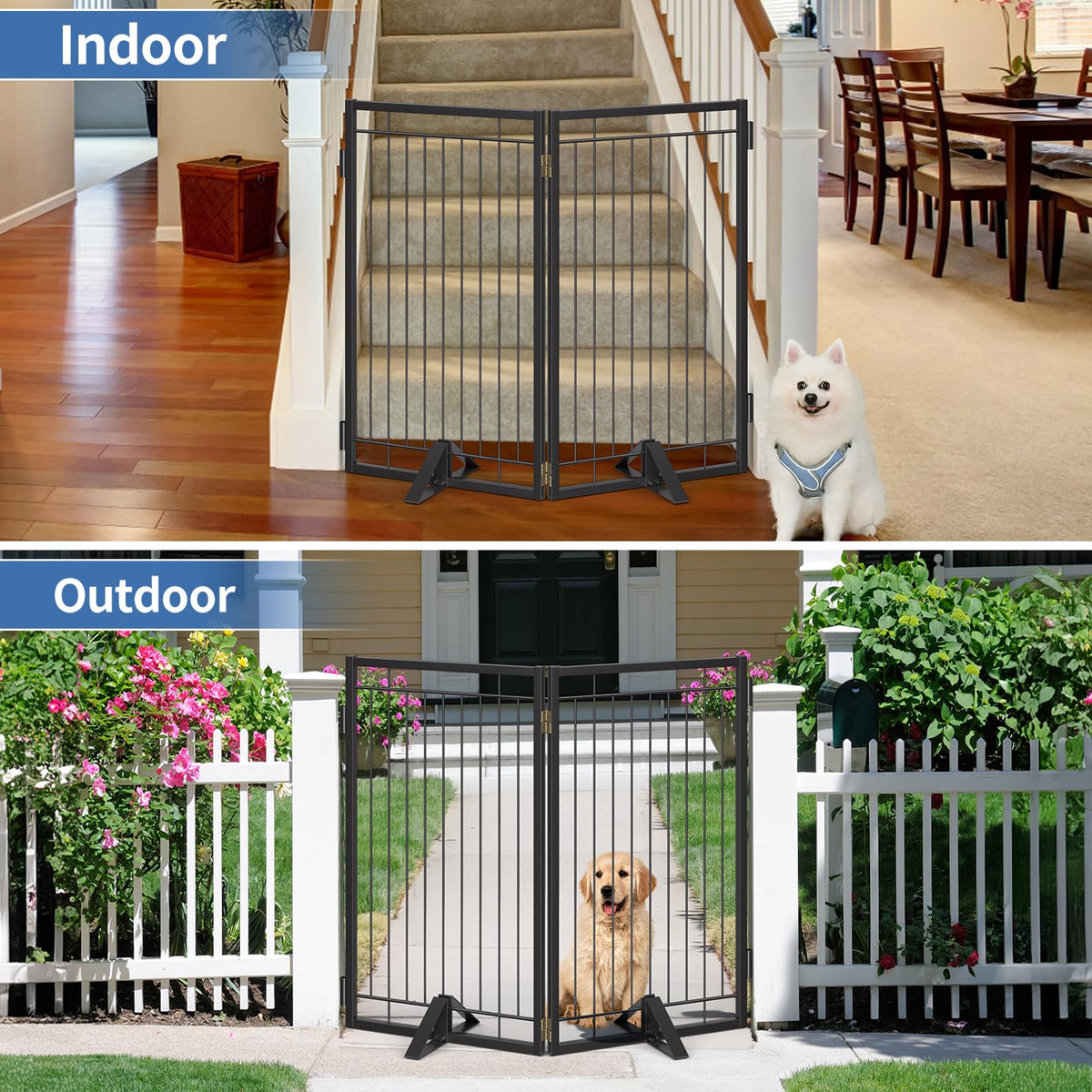 Full Metal Freestanding Dog Gate for Indoor & Outdoor (Black / 【2 Panels】40"W×36"H)