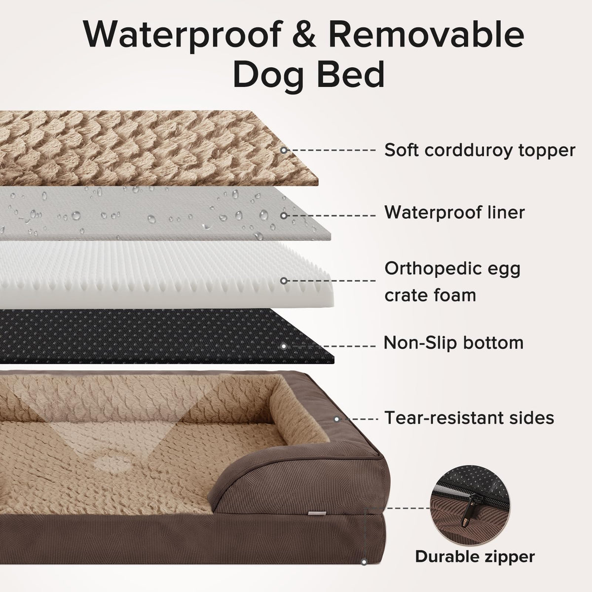 XXL Plus Orthopedic Dog Beds Large Sized (Dark Brown / XXL- PLUS (53"x 42"x 8"))