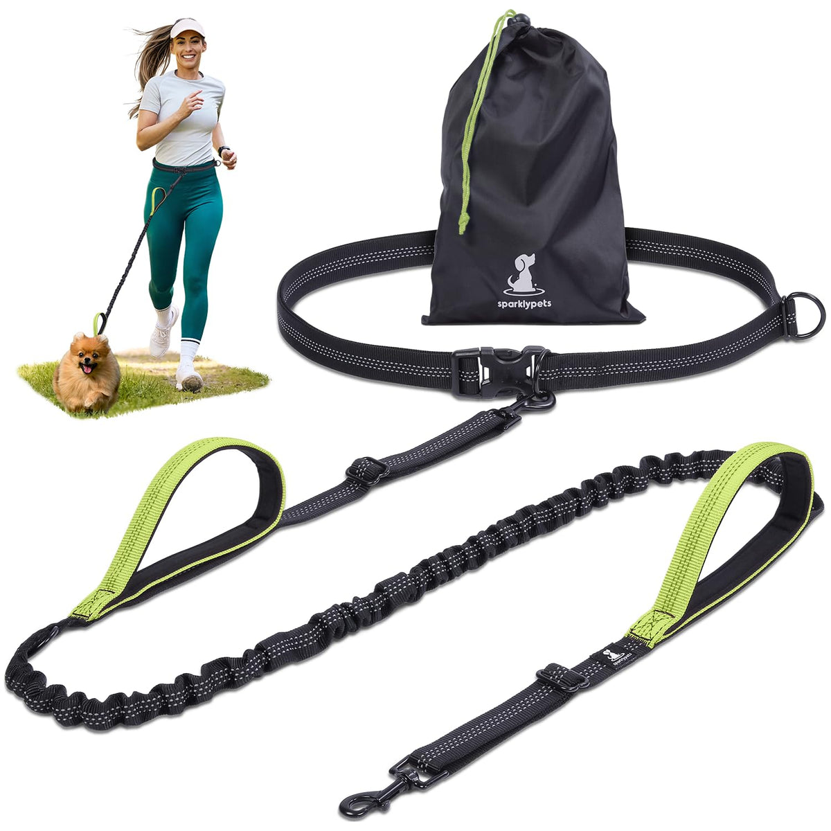 Hands Free Dog Leash (Green / 1 dog S)