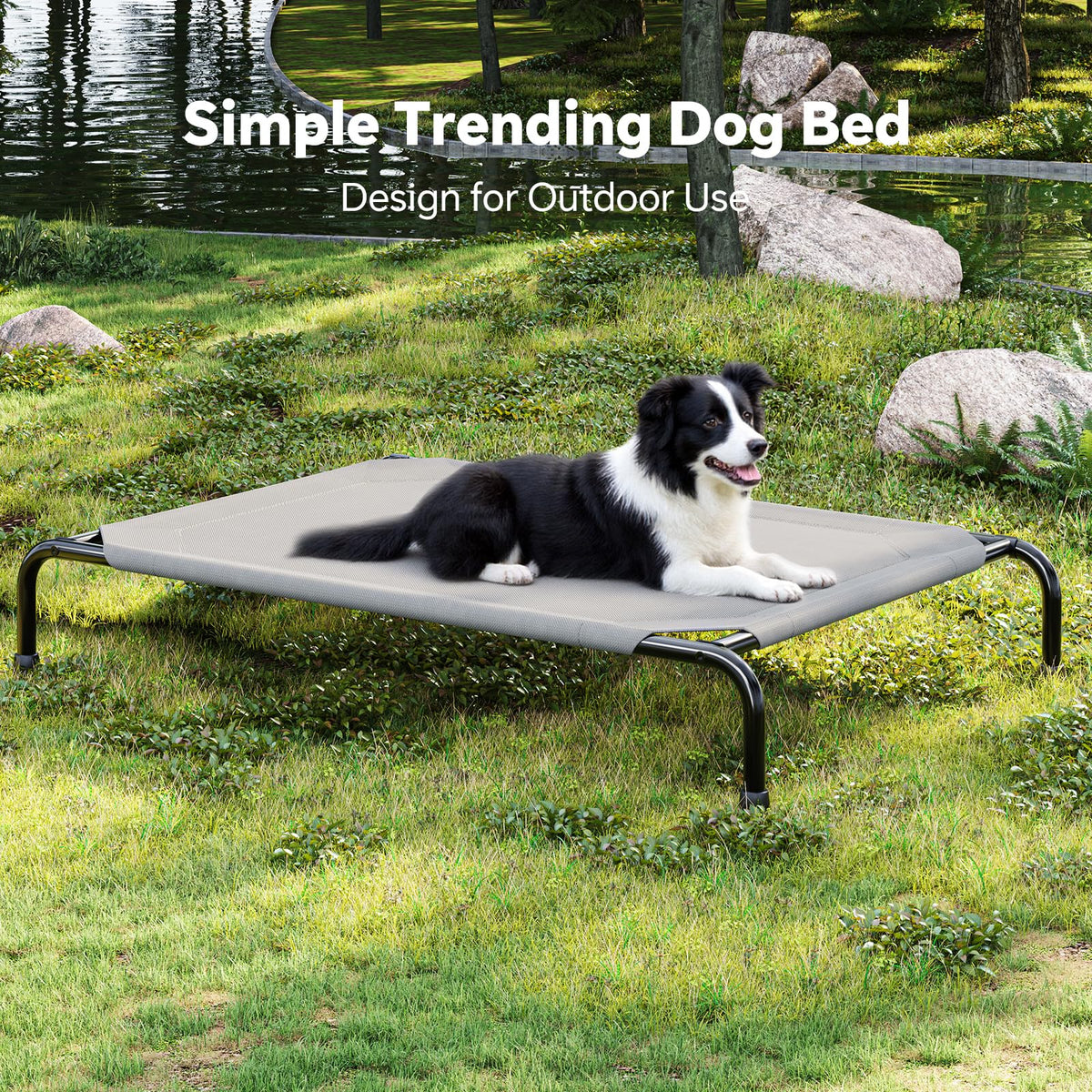 Raised Dog Bed for Large Dogs (Grey / 47.75"L x 30.5"W x 8"Th)