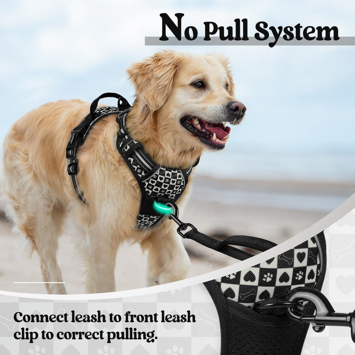Dog Harness No Pull for Large Dogs with 2 Leash Clips (X-Large / Black Grid)