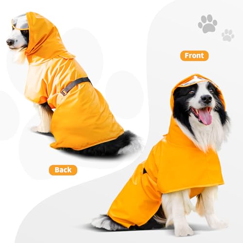Dog Raincoat Dog Rain Jacket Poncho with Hood and Leash Hole (Neon Yellow / 3XL(39-50lbs))