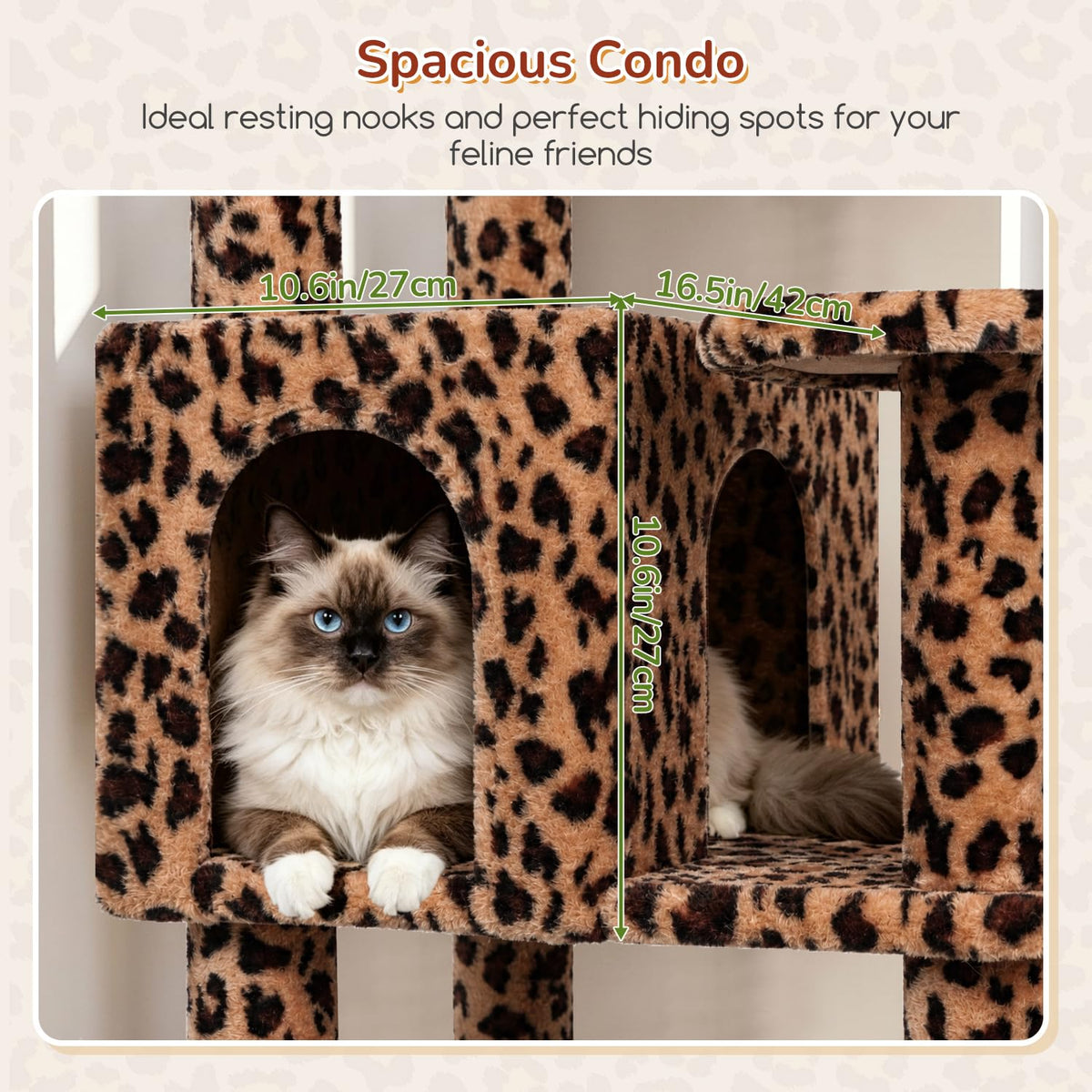65in Leopard Cat Tree for Indoor Large Cats (65inch / Leopard Print)
