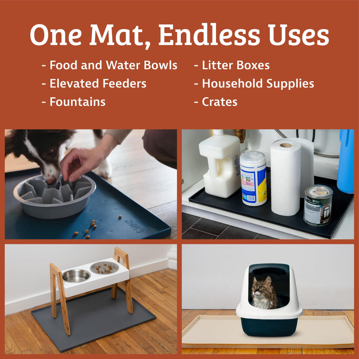 Dog Food Mat Waterproof Cat & Dog Bowl Mat for Food and Water (20"L x 13"W / Beige)