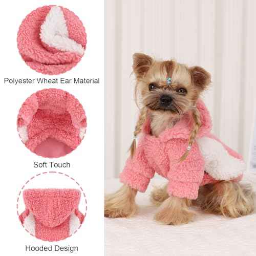 Dog Hoodie Pet Clothes Sweater with Hat Soft and Warm Cold Weather for Small Patchwork Hood (XX-Small (Chest 10 in) / PIink)