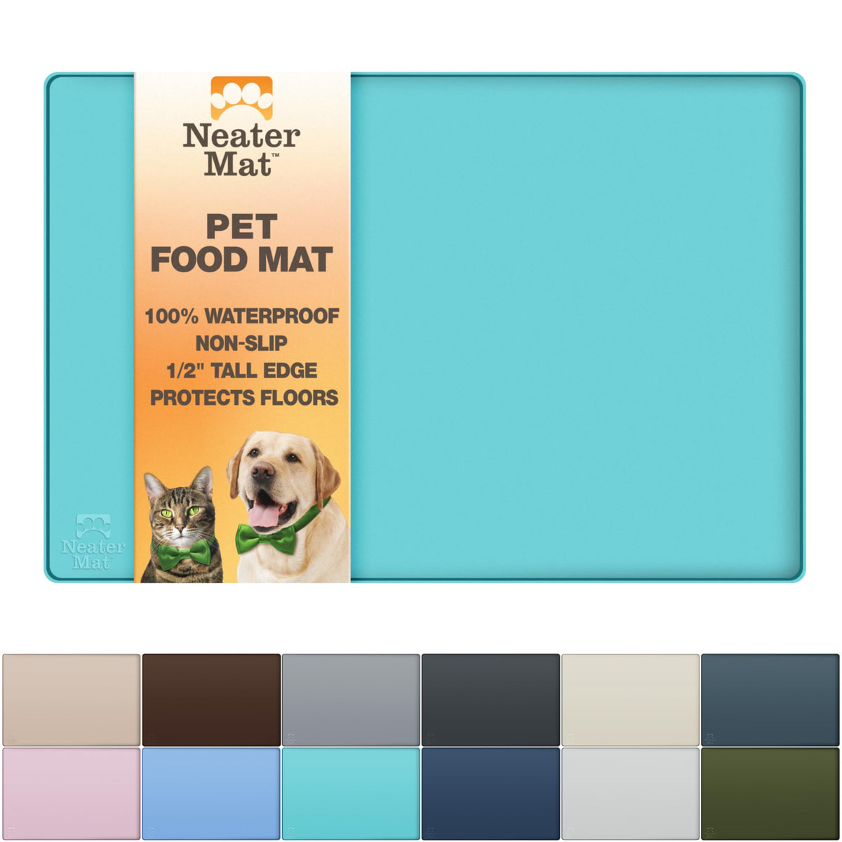 Neater Mat Pet Mats for Food and Water (16"L x 10"W / Aquamarine)